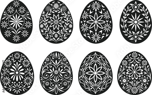Set of Elegant Silhouette Easter Eggs with Intricate Floral Designs