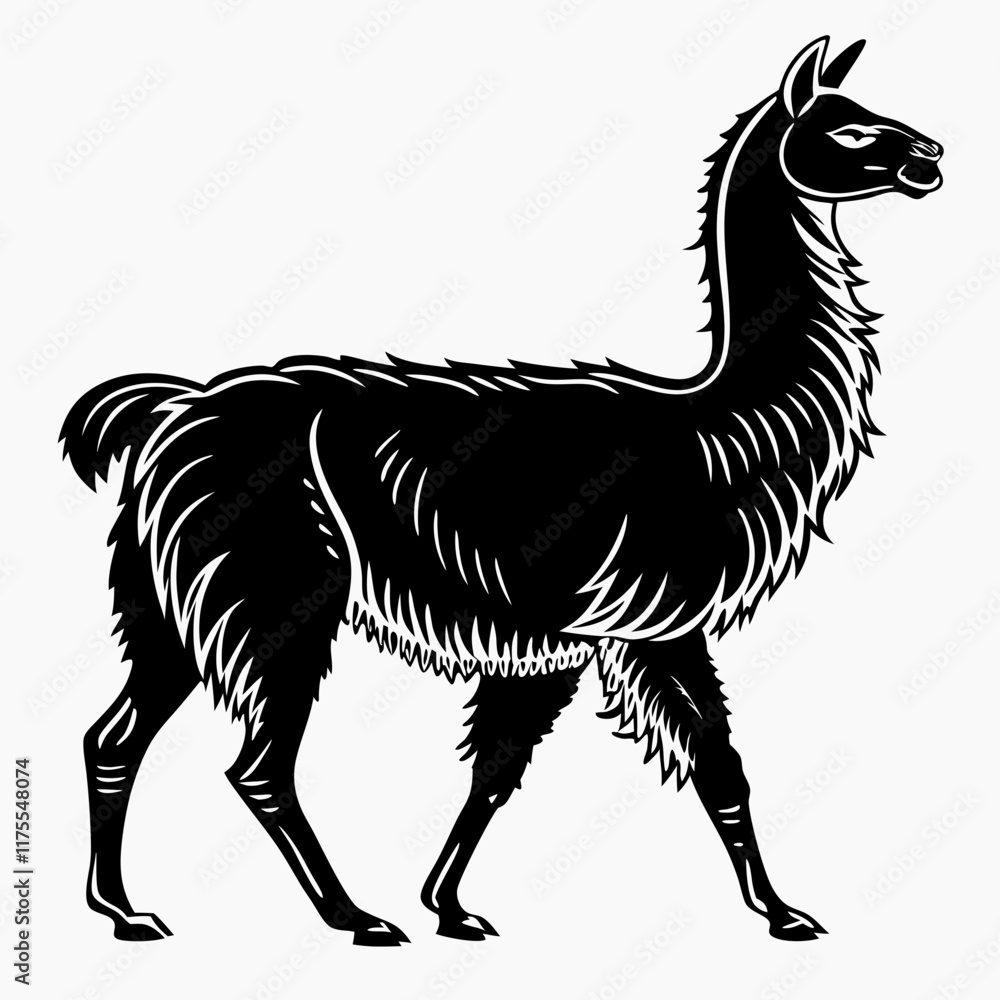 Obraz premium Alpaca vector silhouette black design white background