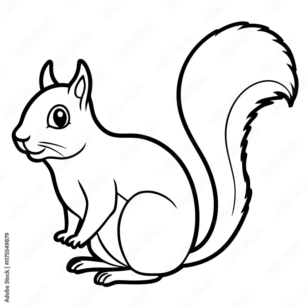Cute Line Art Squirrel Silhouette Black Vector Illustration Cute Line Art Squirrel Silhouette Black Vector Illustration