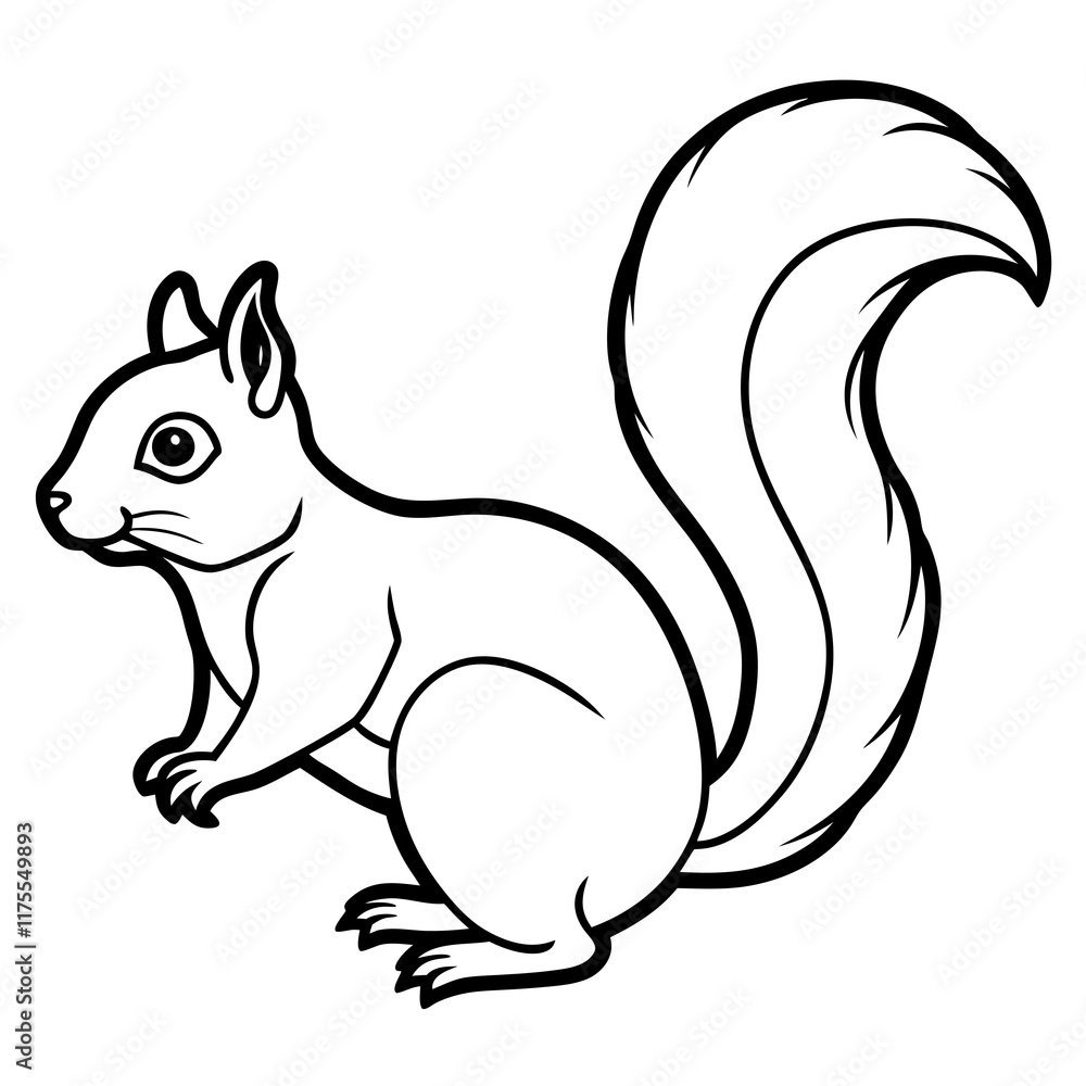 Cute Line Art Squirrel Silhouette Black Vector Illustration Cute Line Art Squirrel Silhouette Black Vector Illustration