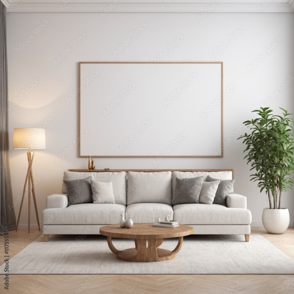 A mock-up of luxurious furniture and decor in a living room with an empty white wall serves as background in this stock photo A mock-up of luxurious furniture and decor in a living room with an empty white wall serves as background in this stock photo
