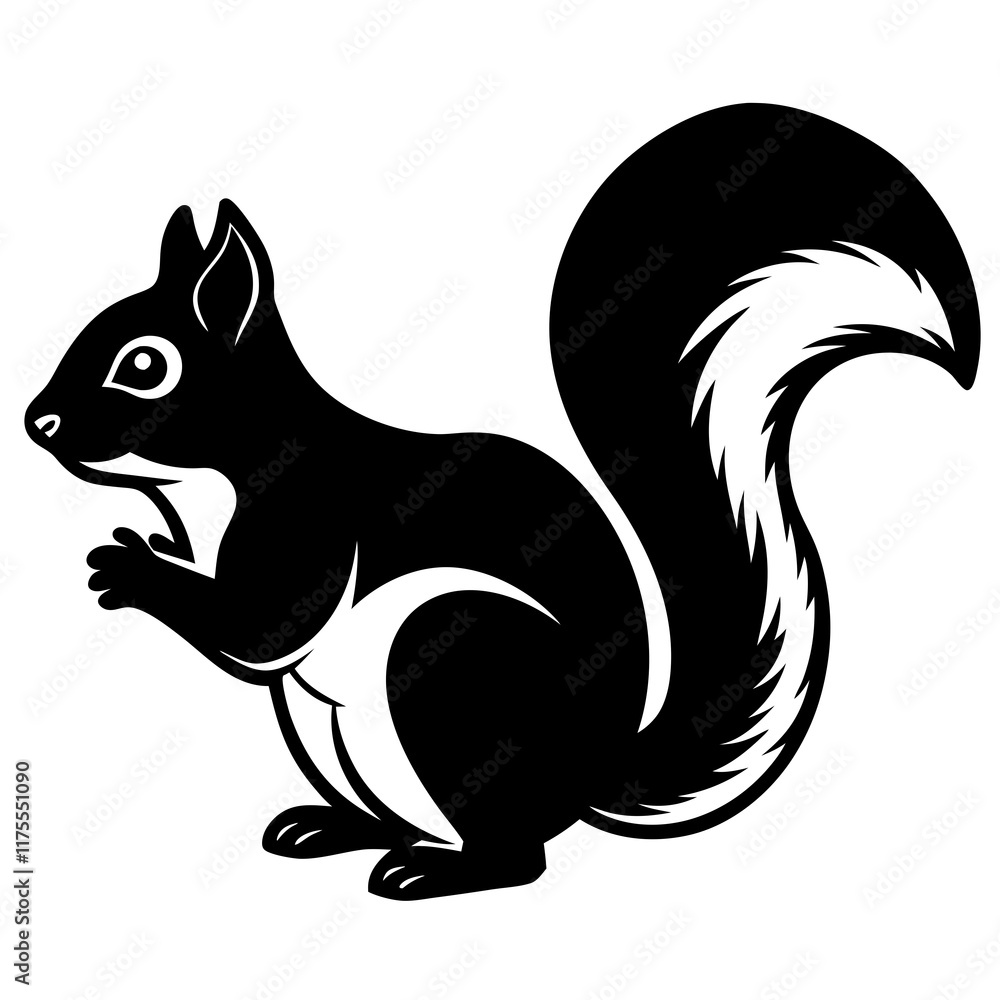 Cute Line Art Squirrel Silhouette Black Vector Illustration Cute Line Art Squirrel Silhouette Black Vector Illustration