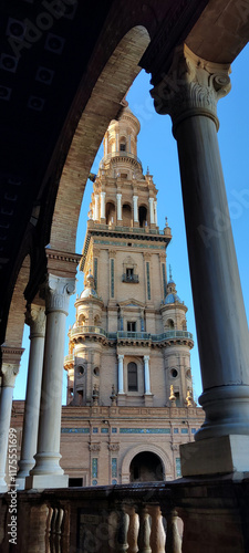 Spanish tower through an archway photo