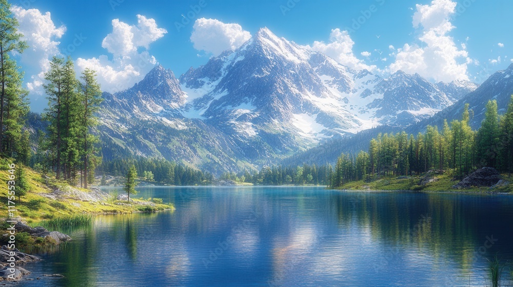 Serene Mountain Lake Landscape Majestic Peaks Pine Trees and Crystal Clear Water Serene Mountain Lake Landscape Majestic Peaks Pine Trees and Crystal Clear Water
