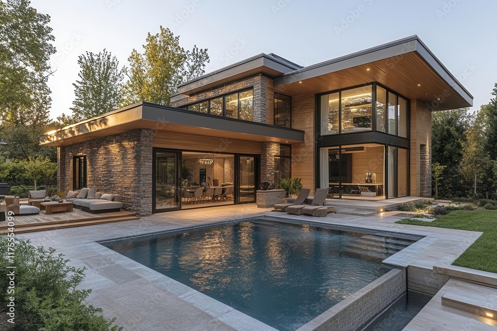 Fototapeta premium luxurious suburban house in north america showcases refined architecture and beautifully landscaped surroundings epitomizing elegance and contemporary living