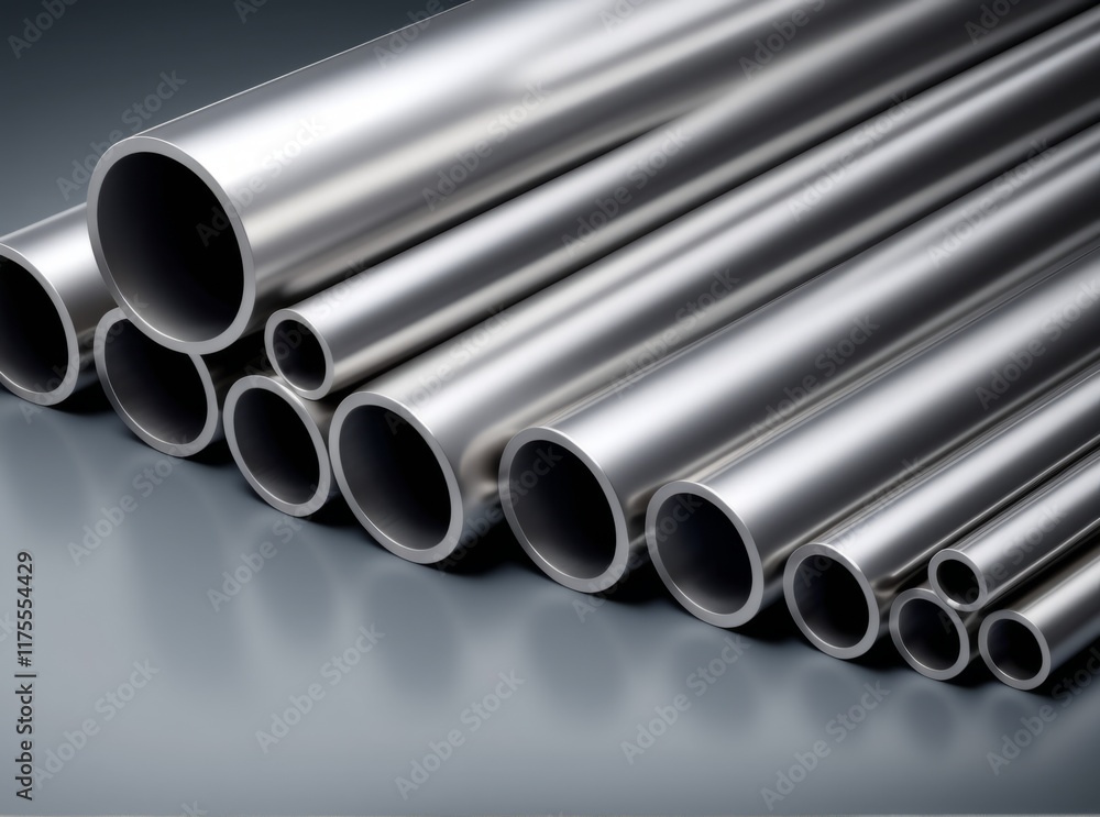 Metal pipes arranged in a visually striking composition showcasing various sizes and diameters in a well-lit setting Metal pipes arranged in a visually striking composition showcasing various sizes and diameters in a well-lit setting