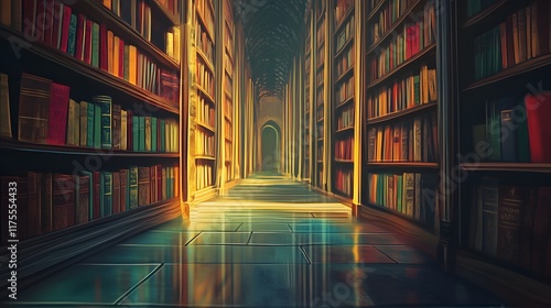 Wallpaper Mural A Long Library Corridor Filled With Ancient Books Torontodigital.ca