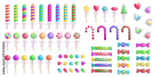 A set of candies, lollipops, spirals. The concept of sweet dishes, desserts and confectionery. Vector illustration on a white background for a poster, banner, postcard, advertisement.