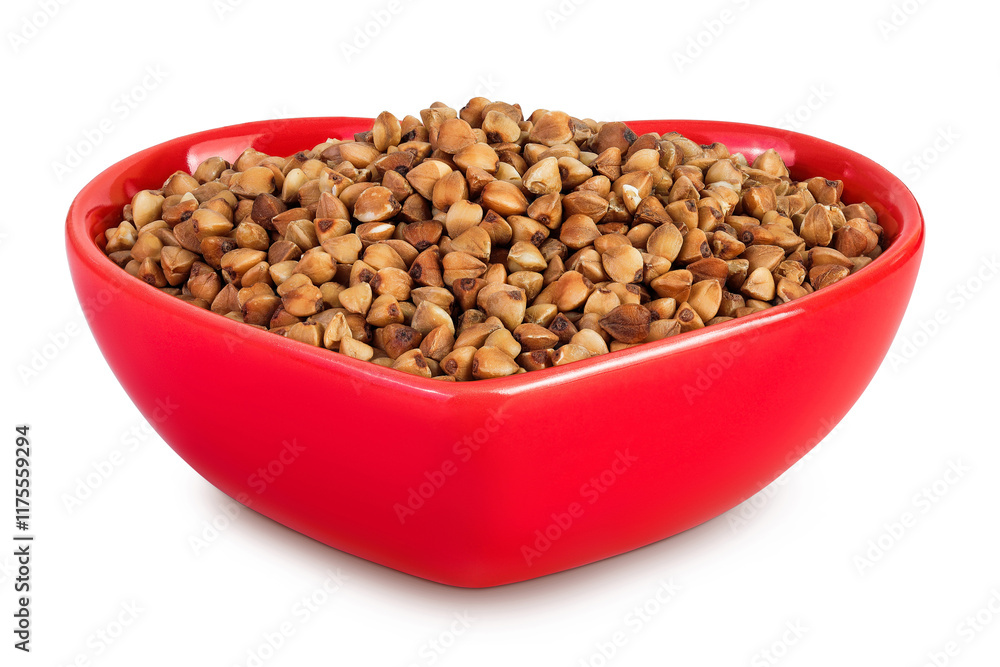 Raw buckwheat in ceramic bowl isolated on white background Raw buckwheat in ceramic bowl isolated on white background