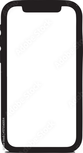 Realistic Smartphone Mockup with Blank White Screen – Flat Vector Line Style on White Background