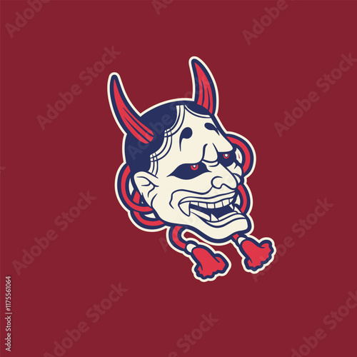 Japanese Demon Oni Mask Logo Design vector illustration