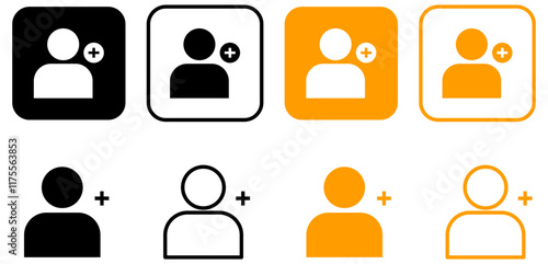 Add new user icon vector male person profile avatar with plus symbol, Add user profile icon.