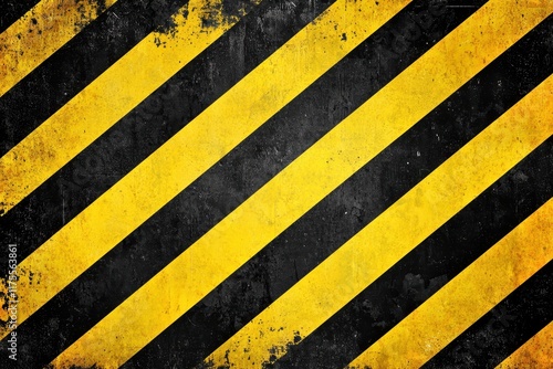 Warning. Grunge striped pattern with black and yellow diagonal lines for caution or warning themes. photo