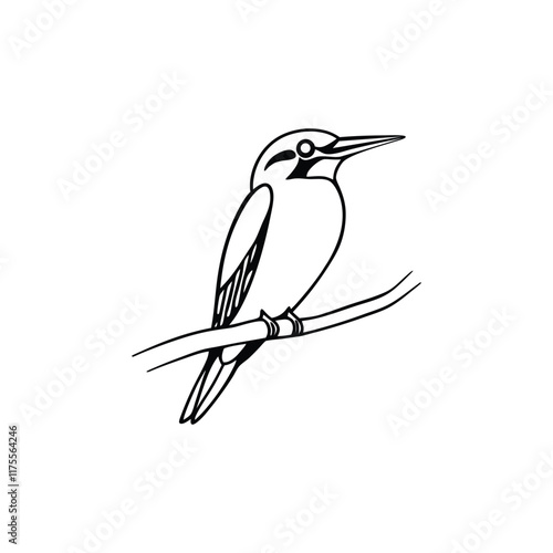 Kingfisher bird silhouette, Isolated black vector design stock bird on white background stock illustration