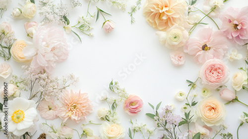 Stylish flat lay of watercolor florals for bridal shower graphics.