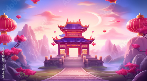 Pagoda Chinese Landscape Fantasy Game Art