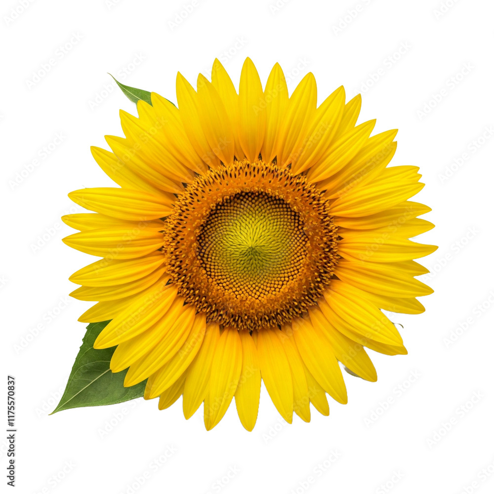 Fototapeta premium Isolated Sunflower and Leaf on White Background: Perfect for Design Projects and Marketing Campaigns. PNG