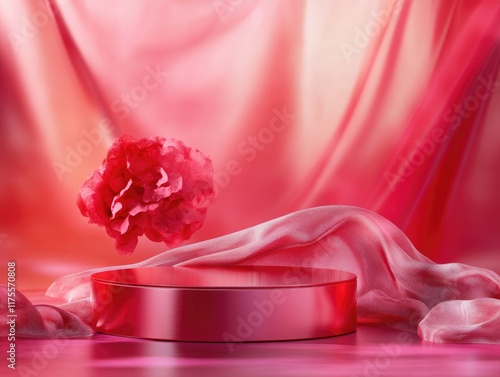 Red and pink bokeh background with podium for product symbols of love, Valentine's Day 3D, 3D rendering product display platform.