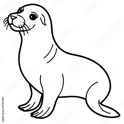 Cute Line Art Sea Lion Silhouette Black Vector Illustration