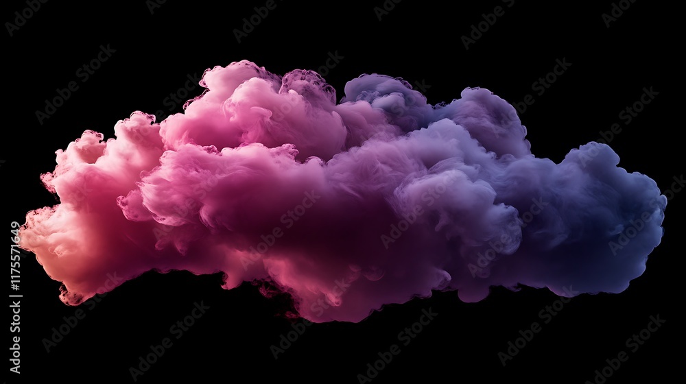 Fototapeta premium AI-rendered pastel fluffy pink and magenta ink cloud floating on black