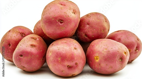 Fresh Red Potatoes Piled High on White Background.