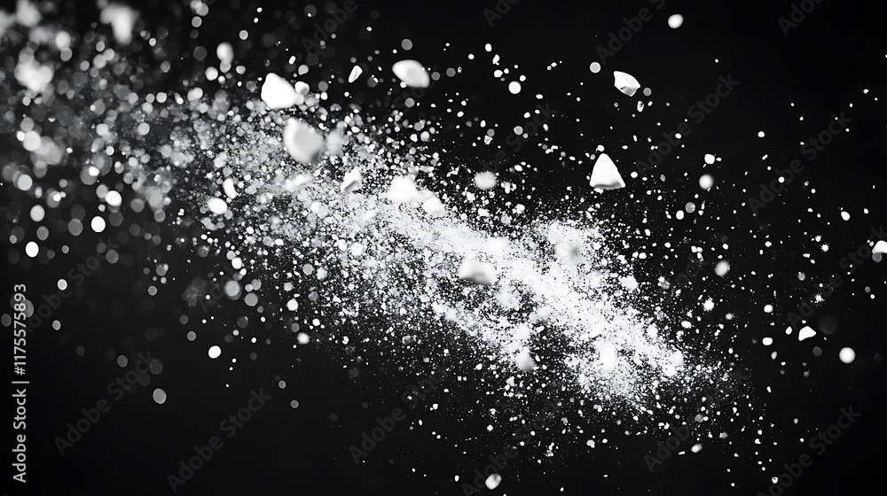 Abstract black and white liquid motion with scattered white particles creating modern art Abstract black and white liquid motion with scattered white particles creating modern art