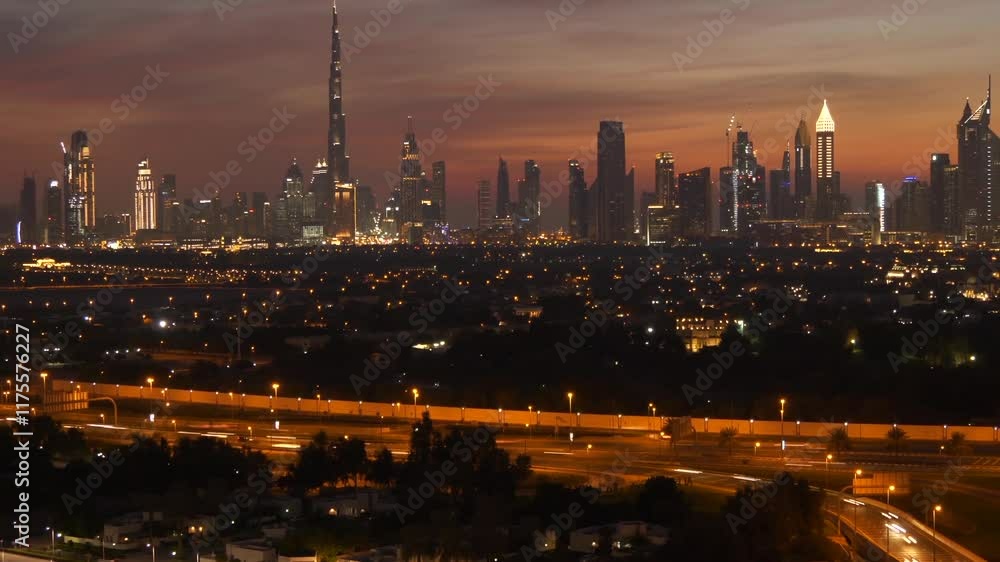 Timelapse view of skyscrapers in Downtown Dubai, United Arab Emirates (UAE). Timelapse view of skyscrapers in Downtown Dubai, United Arab Emirates (UAE).