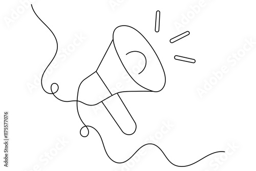 Continuous one line megaphone drawing of speaker horn vector icon
