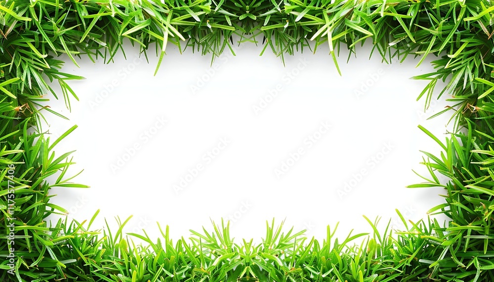 Green grass frame on white background with copy space for your text. Green grass frame on white background with copy space for your text.
