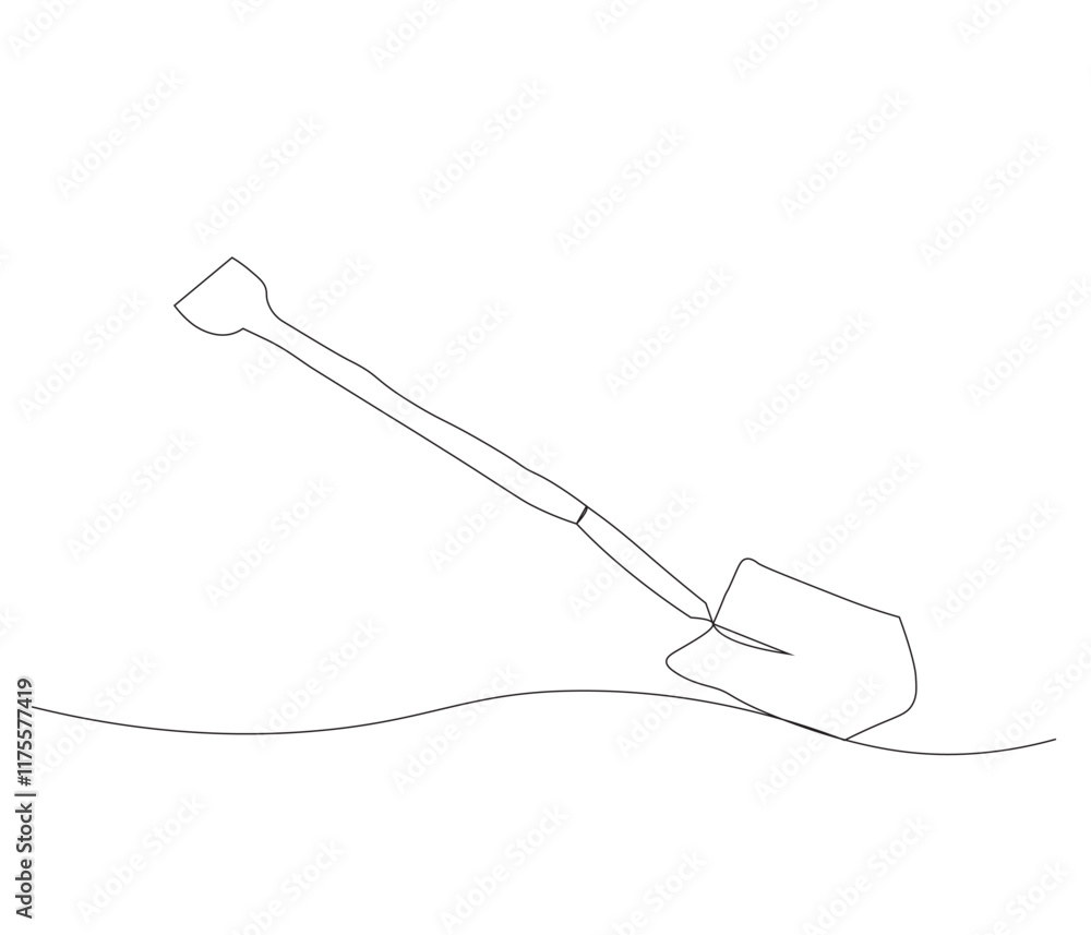 One continuous line drawing of shovel. Single line of shovel vector illustration One continuous line drawing of shovel. Single line of shovel vector illustration