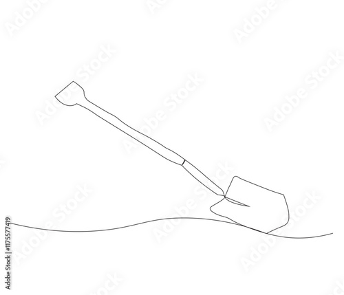 One continuous line drawing of shovel. Single line of shovel vector illustration