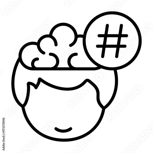 Hashtag Human Mind Outline Style Icon