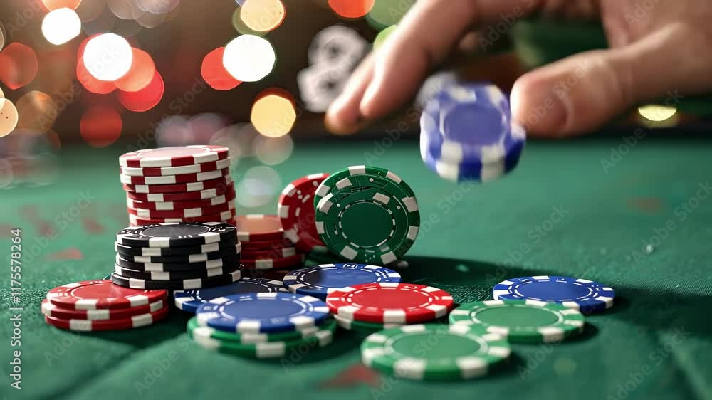 close up of a hand holding poker chips. Selective focus close up of a hand holding poker chips. Selective focus
