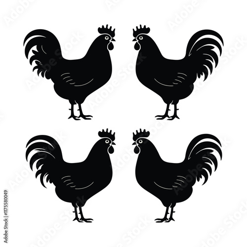 vector illustration of black hen silhouettes Bundle