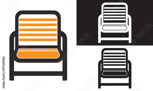 Beach chair vector, silhouette, line art illustration.