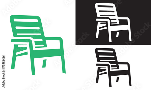 Beach chair vector, silhouette, line art illustration.