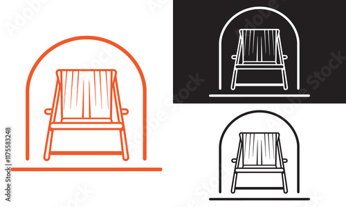 Beach chair vector, silhouette, line art illustration.