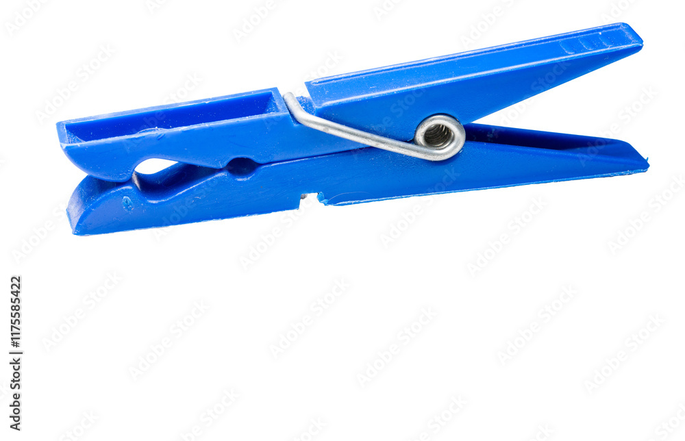 Close-up of a single blue plastic clothespin, isolated on a black background. Simple, functional design. Close-up of a single blue plastic clothespin, isolated on a black background. Simple, functional design.