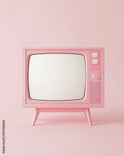 Retro pink TV, pastel-colored background