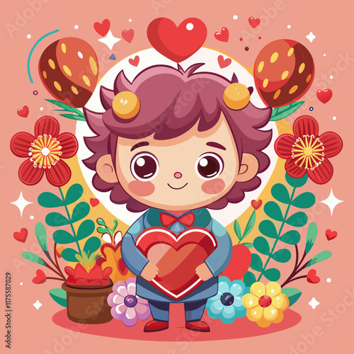 happy valentine day girl with heart