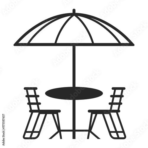 Beach chair with umbrella vector, silhouette, line art illustration