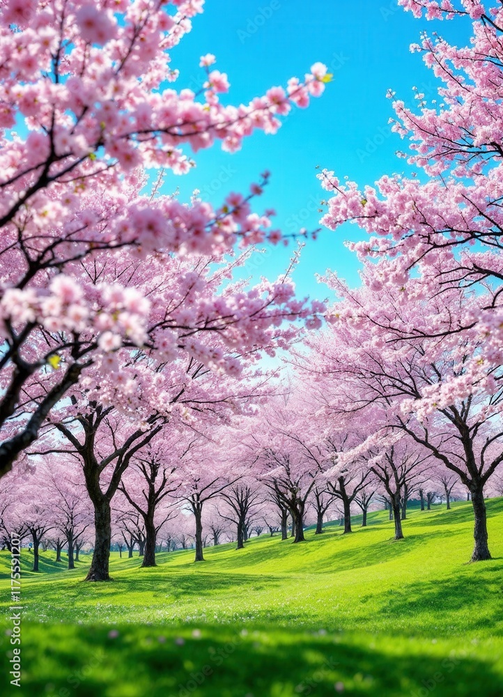 Blooming Trees in the Park Beneath Blue Spring Sky Blooming Trees in the Park Beneath Blue Spring Sky