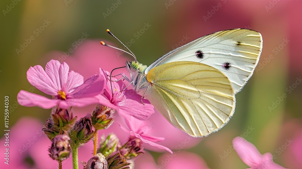 A butterfly resting on the petals of a pink flower. A butterfly resting on the petals of a pink flower.