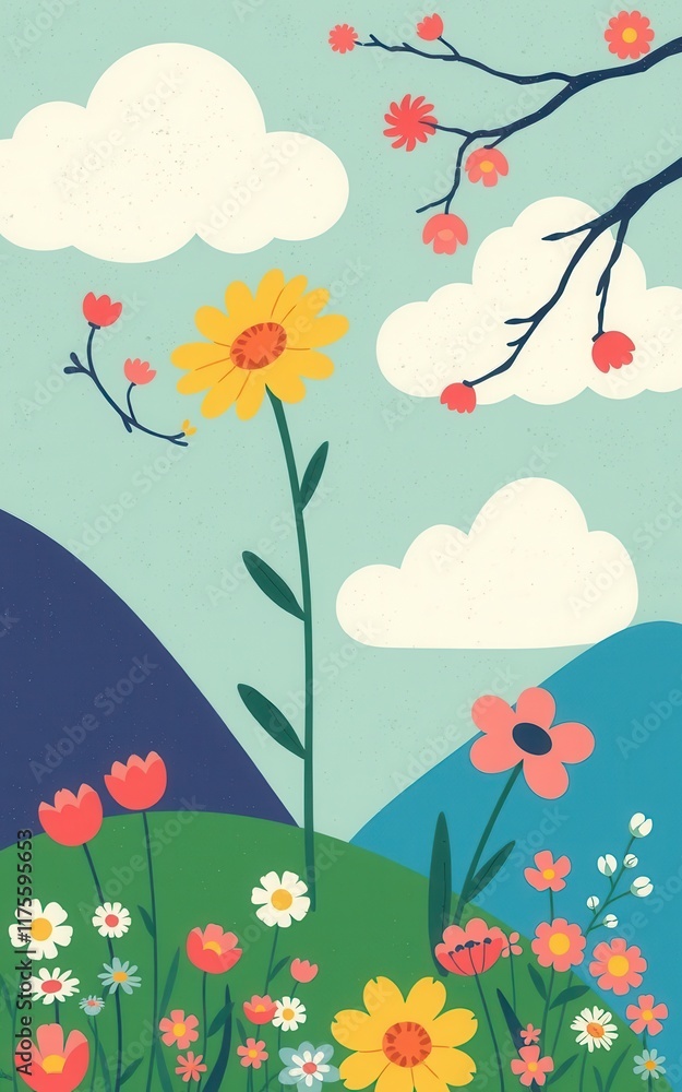 Spring scenery with flowers.