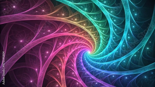 Colorful Fractal Spiral Pattern with Intricate Light Details