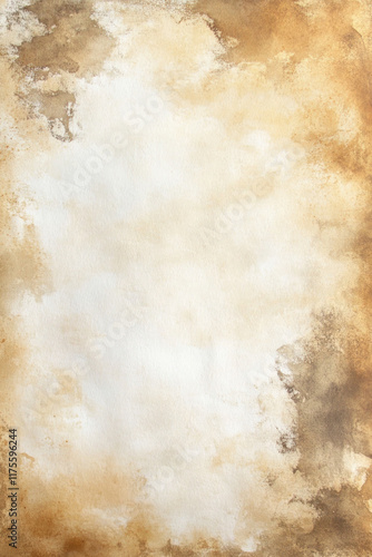 Expressive Watercolor Painting with Rustic Aged Effect, Warm Earthy Tones and Textured Background, Indistinct Central Form Suggesting Hill or Mound, Uneven Edges Enhancing Worn Look