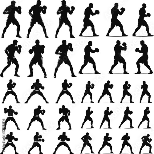 Boxer man, mixed martial arts fighter, Vector silhouette of boxing, vector boxing silhouette set photo