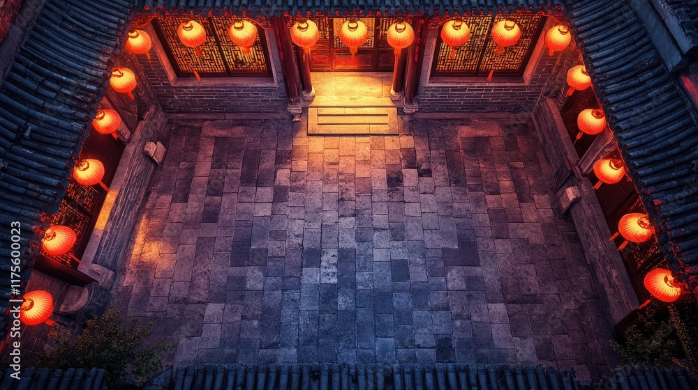 Obraz premium Illuminated Courtyard in a Traditional Chinese Building at Night