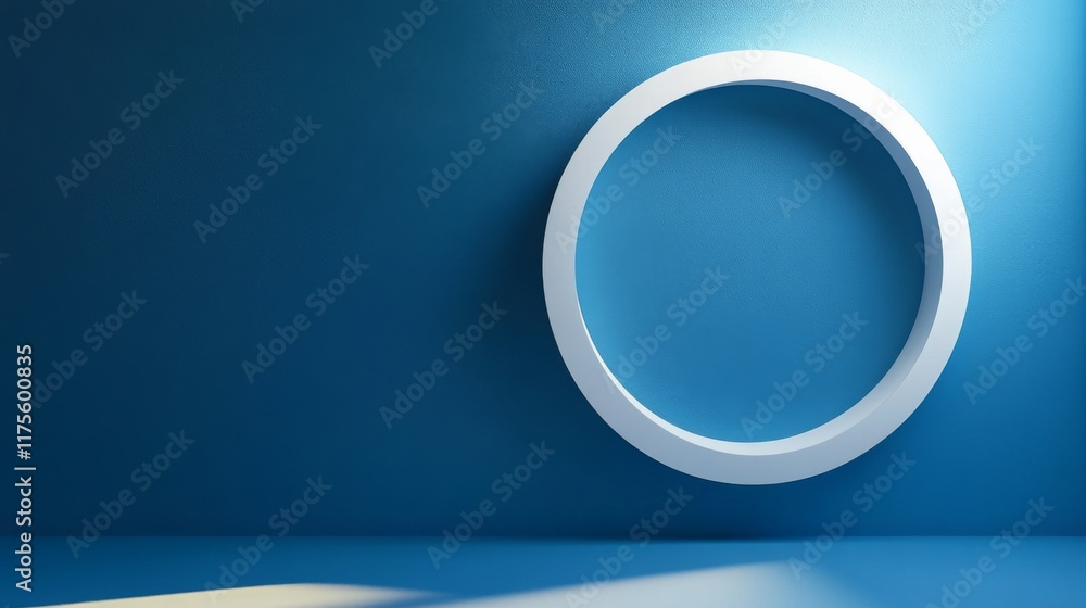 Fototapeta premium Minimalist White Circle on Blue Wall