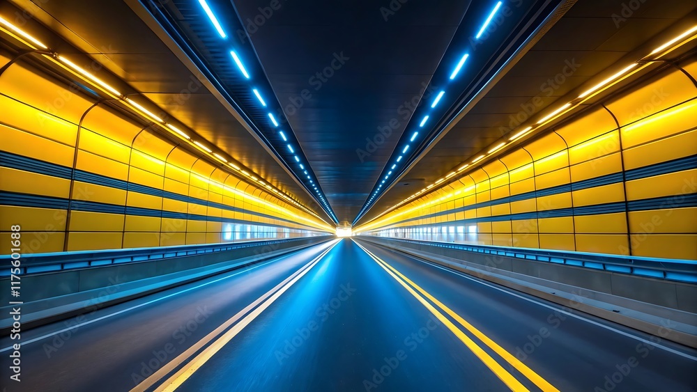 Neon Yellow and Blue Futuristic Tunnel Representing Advanced Transportation and Technological Innovation Neon Yellow and Blue Futuristic Tunnel Representing Advanced Transportation and Technological Innovation
